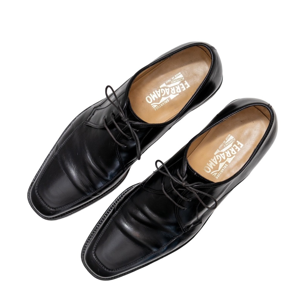 Salvatore Ferragamo Black Apron Toe Derby Dress Shoes Mens US 10.5 D UK 9.5 - Picture 4 of 14